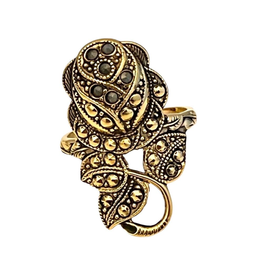Vintage 1960s Ring Size 5 Clark & Coombs Rose Art Deco Revival Marcasite - 14X